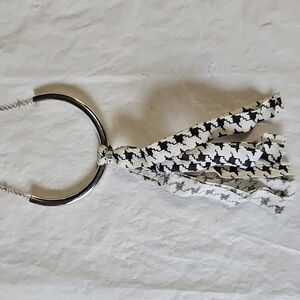 CATO Long Silver Necklace Earrings Set White Blk Fabric Tassel Hoop Earrings New